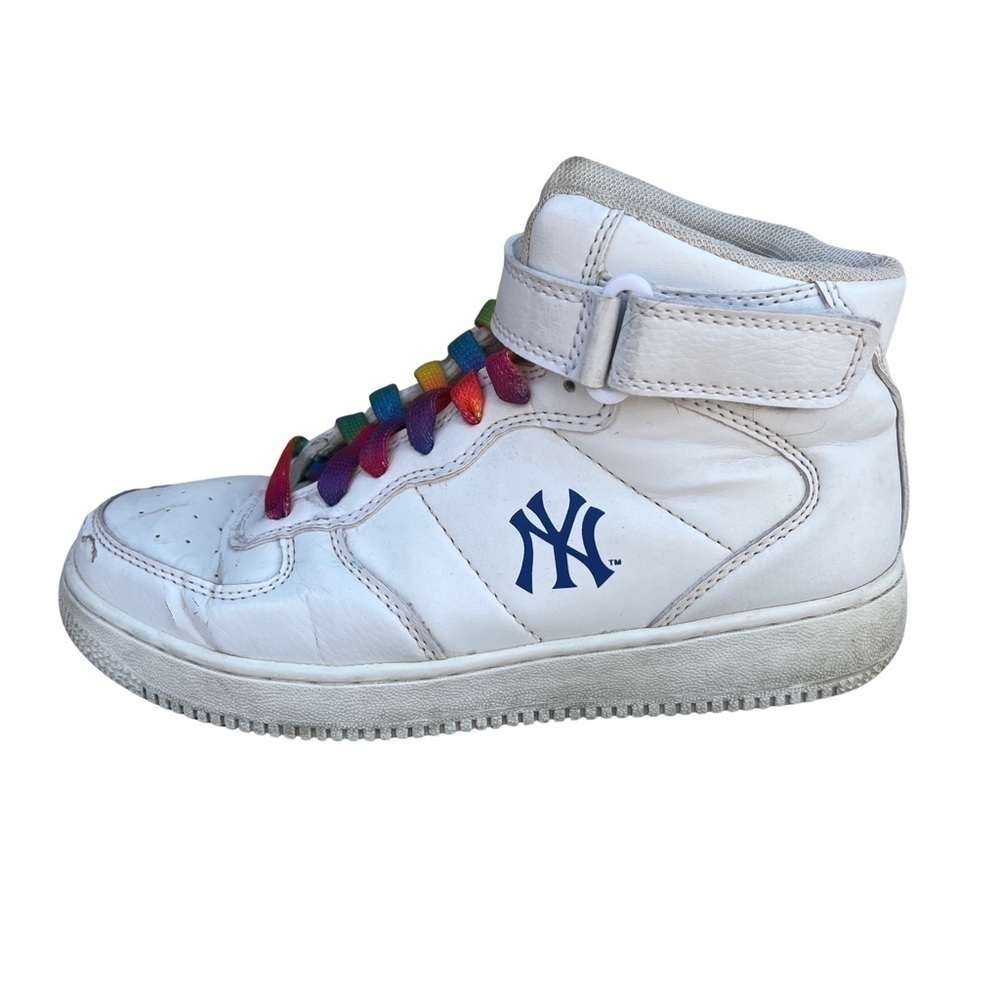 MLB New York Yankees White Leather High Top Sneaker Size 6